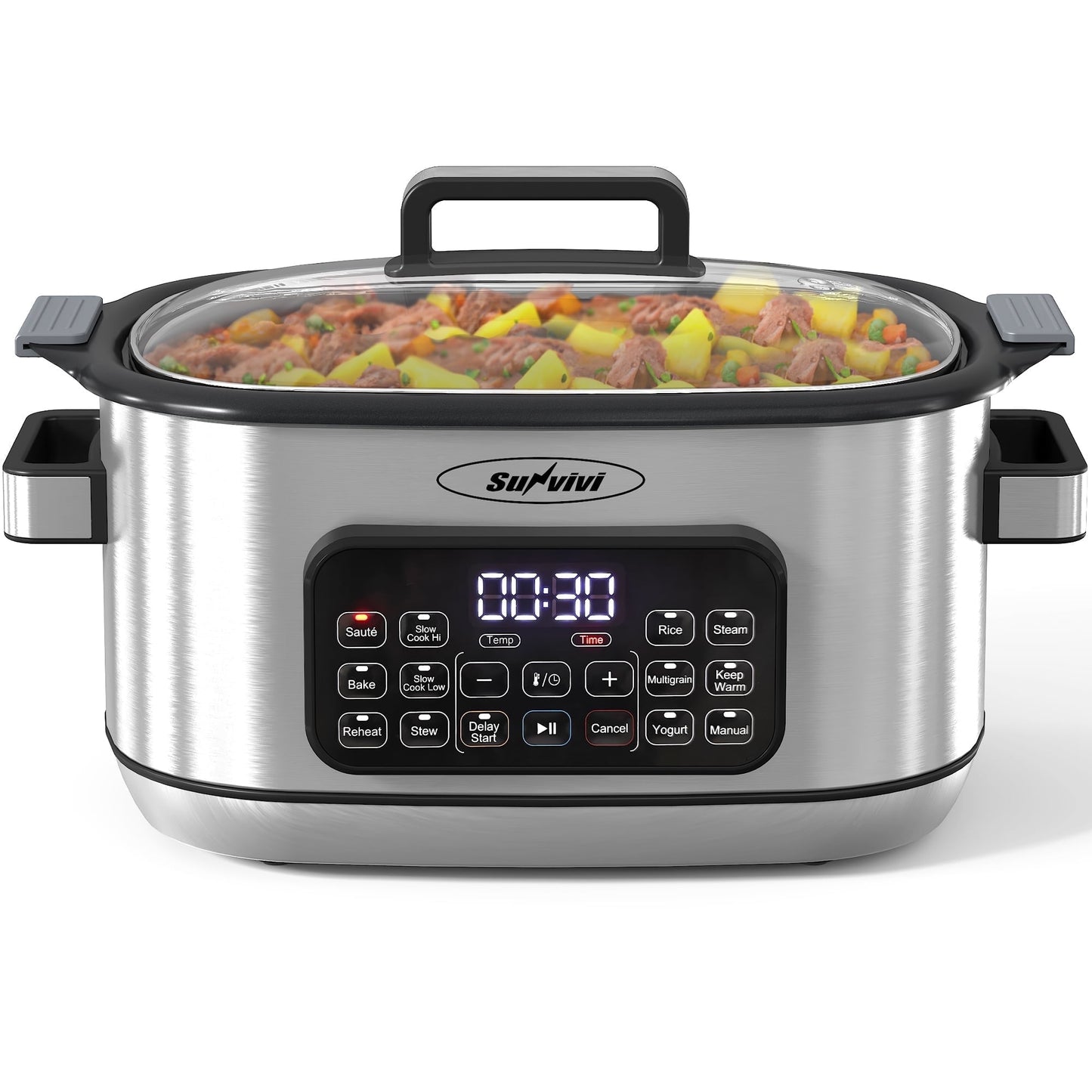 Sunvivi 6.5QT 12-in-1 Programmable Multi Slow Cooker, Food Warmer Pot with Digital Timer, Temp Control