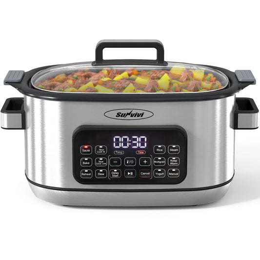Sunvivi 6.5QT 12-in-1 Programmable Multi Slow Cooker, Food Warmer Pot with Digital Timer, Temp Control