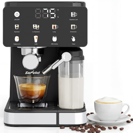 Sunvivi Cold Brew Espresso Machine, Touchscreen Coffee Maker with Milk Frother, Self-Clean, 51oz Water Tank, Black