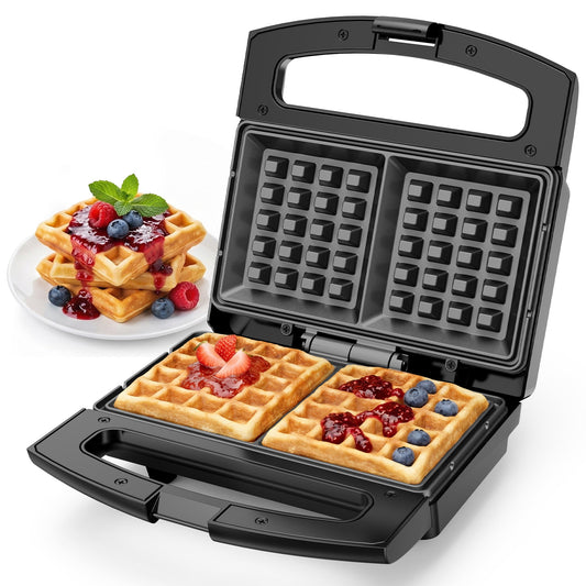 Heynemo Electric Belgian Waffle Maker, 2 Slices Waffle Iron, Nonstick Plates, Indicator Light, Cool Touch Handle, Vertical Storage, Easy to Clean, Silver