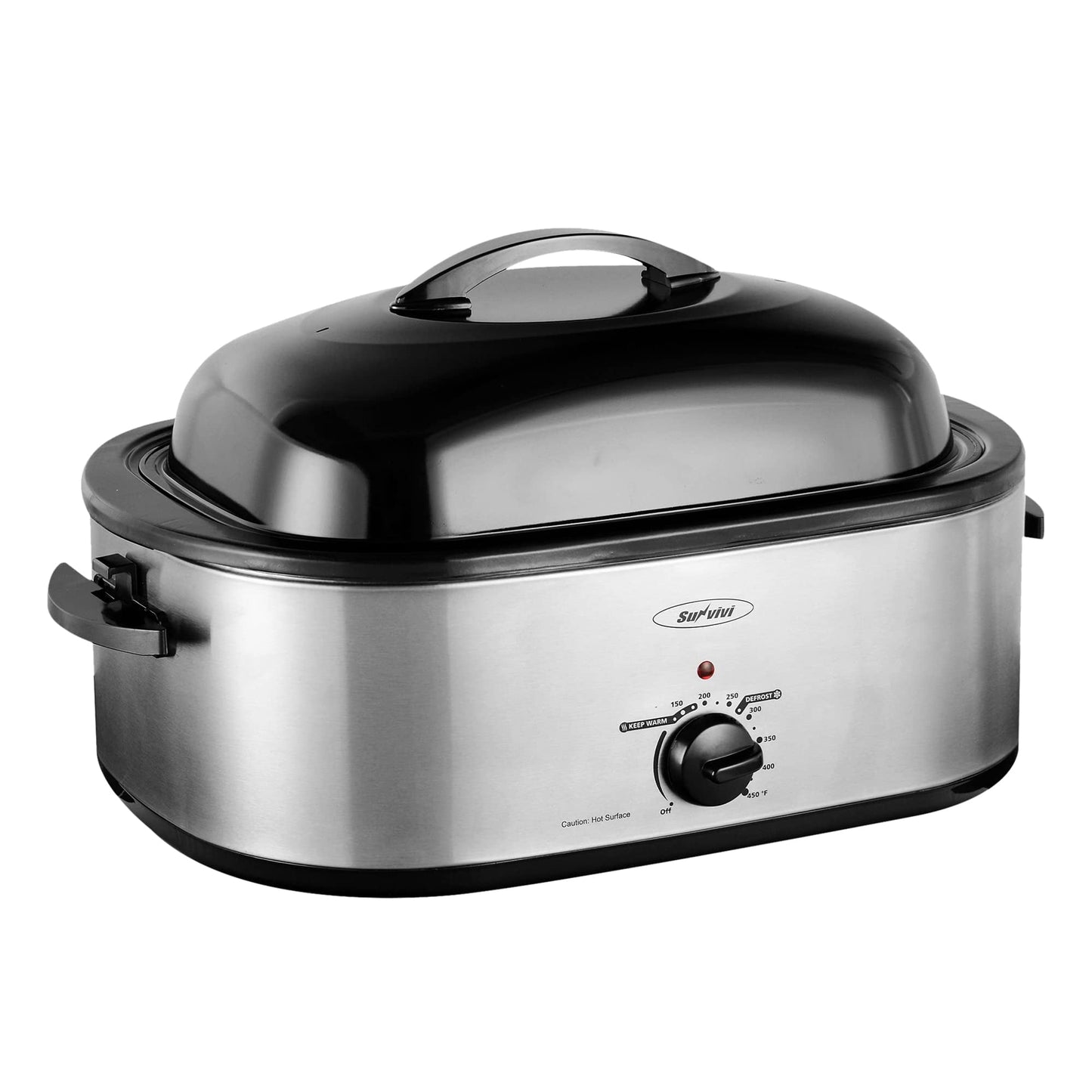 Sunvivi 18 Quart Electric Roaster with Self-Basting Lid, Removable Pan, and Cool-Touch Handles, Silver