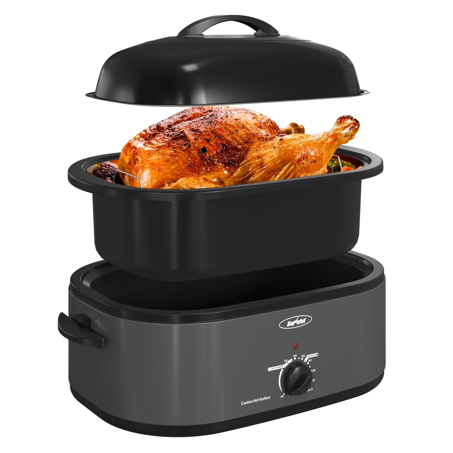 Sunvivi Electric Roaster Oven 20 Qt with Self-Basting Lid, 150-450°F Temp Control, Gray