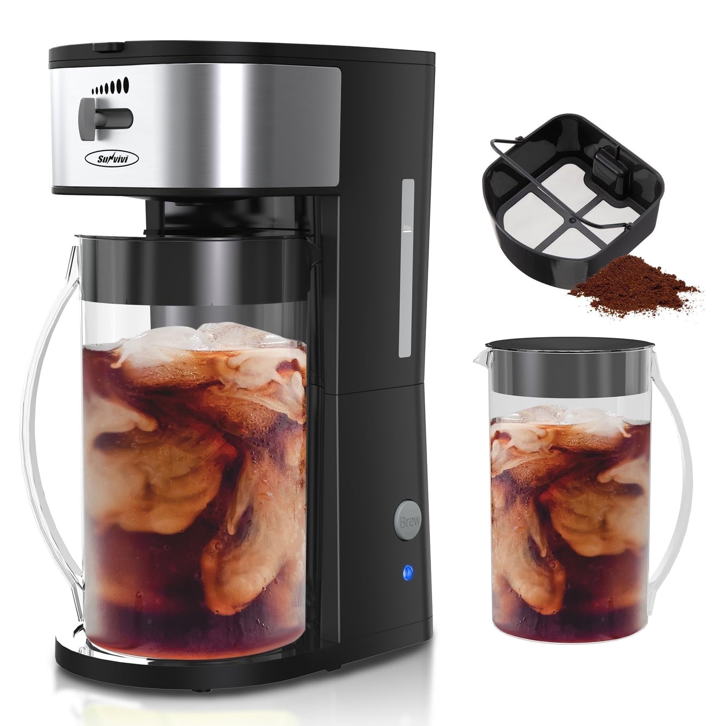Sunvivi Iced Tea Maker Cold Brew Electric with 2.5-Quart Pitcher, Black