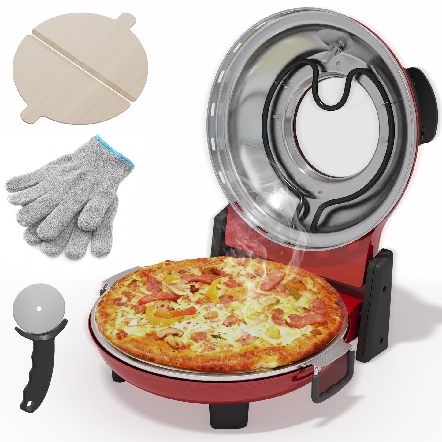 Sunvivi Indoor Electric Pizza Oven, 12" Countertop Pizza Maker with Stone, Peel, Viewing Window & Temp Control up to 770Éò
