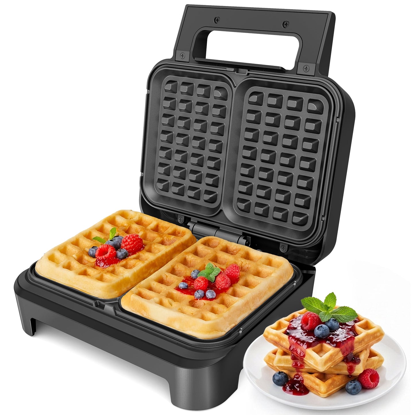 Heynemo Nonstick Waffle Machine, 2 Slices Waffle Iron, Electric Breakfast Maker with Temp Control & Indicator Light, Easy to Clean, Black
