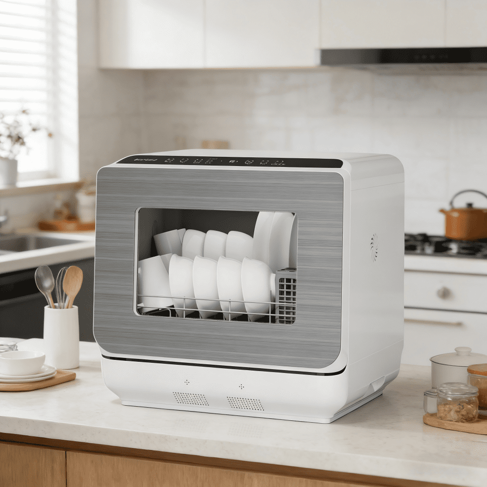 Sunvivi Portable Countertop Dishwasher 18", 152oz Built-in Water Tank, 6 Wash Programs, Energy Star, Delay Start for Apartments & RV