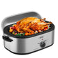 Sunvivi Roaster Oven with Self-Basting Lid, 18qt Electric Roaster with Removable Pan & Rack, Turkey Roaster Oven with Defrost & Warm Function, Stainless Steel, Silver