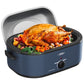 Sunvivi Roaster Oven with Self-Basting Lid, 18qt Electric Roaster with Removable Pan & Rack, Turkey Roaster Oven with Defrost & Warm Function, Stainless Steel, Blue