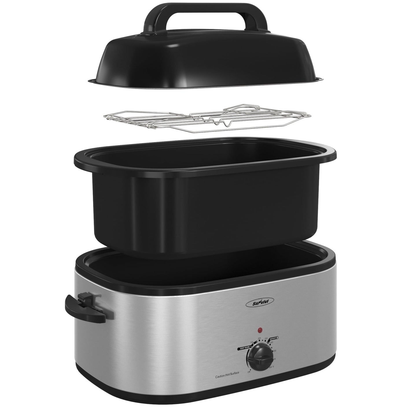 Sunvivi Roaster Oven with Self-Basting Lid, 24qt Electric Roaster with Removable Pan & Rack, Turkey Roaster Oven with Defrost & Warm Function, Stainless Steel, Silver-2