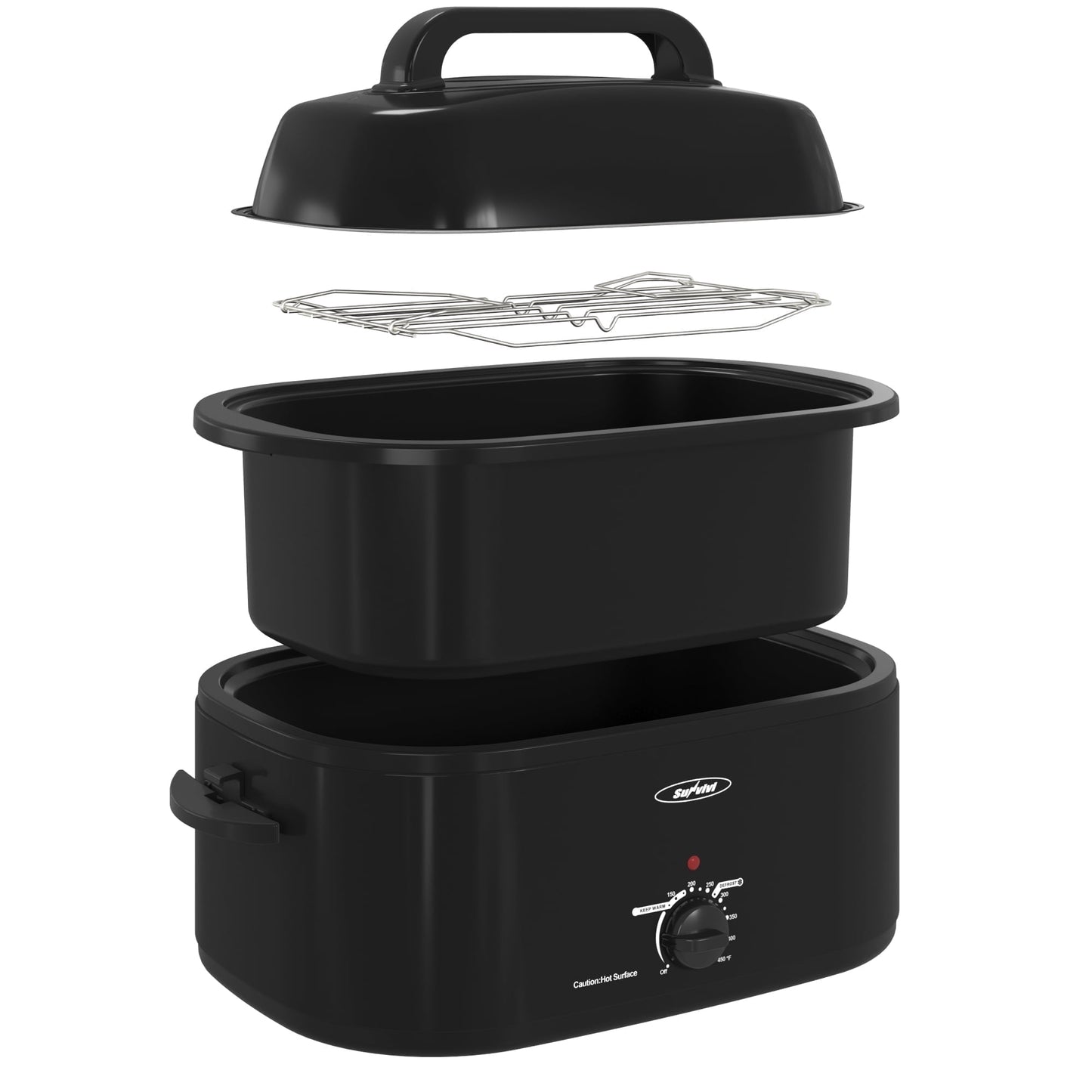 Sunvivi Roaster Oven With Self-Basting Lid - Electric, Removable Pan, 24 Qt, Black