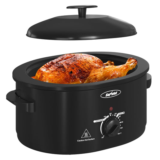 Sunvivi Roaster Oven with Self-Basting Lid, 8qt Electric Roaster with Removable Pan & Rack, Turkey Roaster Oven with Defrost & Warm Function, Stainless Steel, Black-2