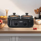 Sunvivi Small Double Slow Cooker, 2 Pot 1.25 Quart Oval Crock Food Warmer Buffet Server, Stainless Steel, Black
