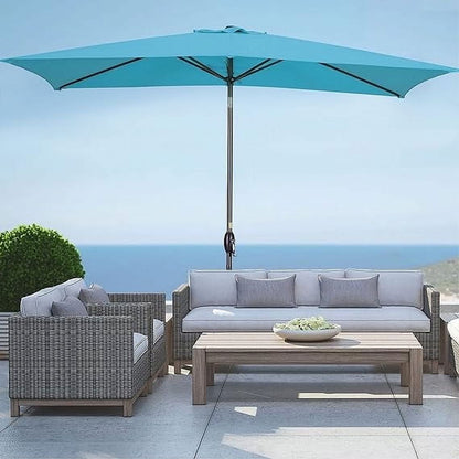 Heynemo 10x 6.5ft Rectangular Patio Umbrella, Outdoor Table Market Umbrella with Crank, 6 Steel Ribs, Polyester Canopy, Aluminum Pole,Red