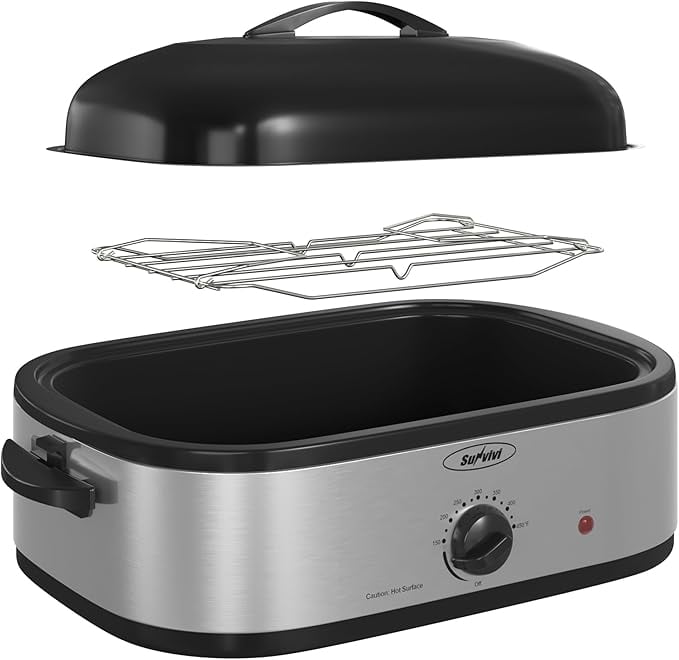 Superjoe 14 Quart Electric Roaster Oven, Turkey Roaster Oven with Self-Basting Lid, Stainless Steel Roaster Pan