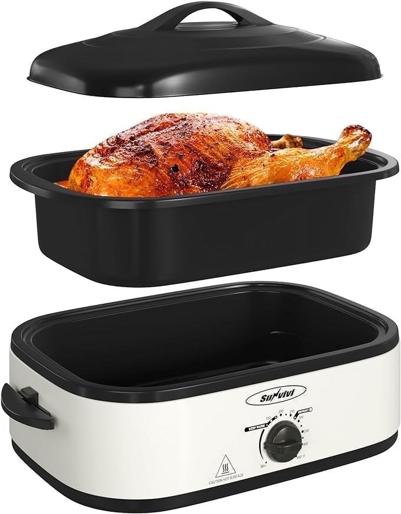 Superjoe 14QT Electric Roaster Oven, with Self-Basting Lid, Stainless Steel Roaster Pan, Silver