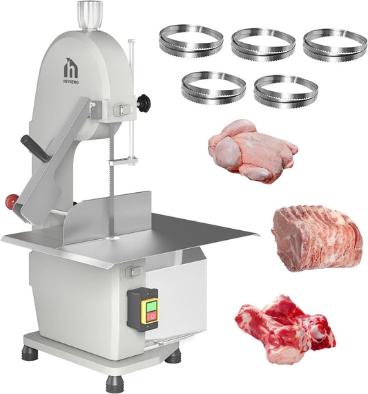 Superjoe 1500W Electric Meat Bone Saw with 5 Saw Blades, Beef Bone Cutting Machine Frozen Meat Cutter, Cutting Bandsaw Bone Sawing Machine, 0.16-7.9 Inch Cutting Thickness Butcher Saw