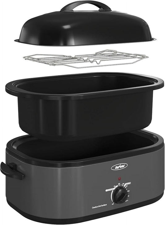 Superjoe 18QT Electric Roaster Oven, Stainless Steel Roaster Pan for Turkey with Removable Insert Pot, Grey