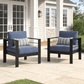Heynemo Metal Patio Furniture Chairs Set of 2, Aluminum Outdoor Armchairs with Cushions, Blue
