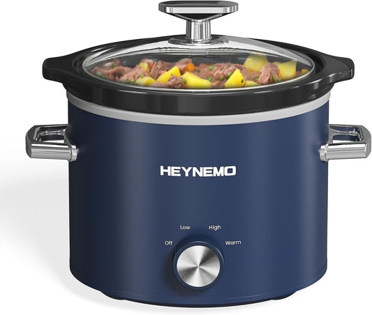 Superjoe 2 Quart Slow Cooker, Small Slow Cooker with Removable Ceramic Pot, Slow Cooker Food Warmer with 3 Heating Settings & Dishwasher Safe Glass Lid, Blue
