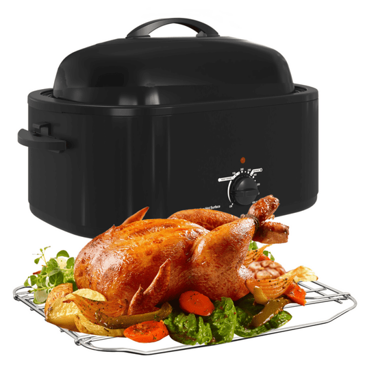 Superjoe 20 Quart Roaster Oven with Self-Basting Lid, Electric Turkey Roaster with Thaw & Warm Function, Adjustable Temperature Roaster With Removable Pan & Rack, Stainless Steel, Black