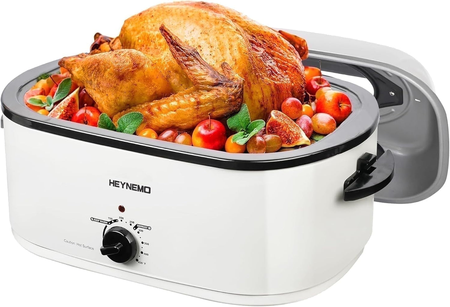 Superjoe 22 QT Electric Roaster Oven, with Self-Basting Lid, Stainless Steel Roaster Pan, White-1