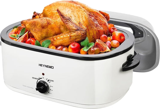 Superjoe 22 QT Electric Roaster Oven, with Self-Basting Lid, Stainless Steel Roaster Pan, White-1