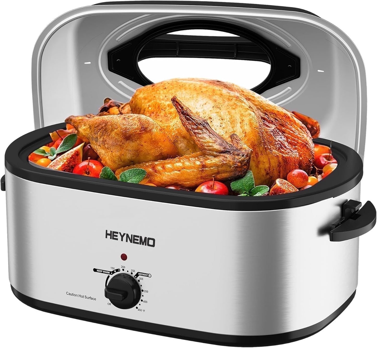 Superjoe 22 Quart Electric Roaster Oven with Visible & Self-Basting Lid, Large Turkey Roaster with Defrost Warm Function, Adjustable Temperature, Removable Pan Rack, Stainless Steel