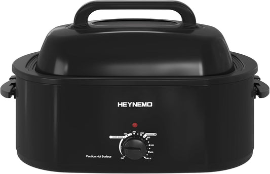 Superjoe 22 Quart Electric Roaster Oven with Visible & Self-Basting Lid, Large Turkey Roaster with Defrost Warm Function, Adjustable Temperature, Removable Pan Rack, Stainless Steel Black