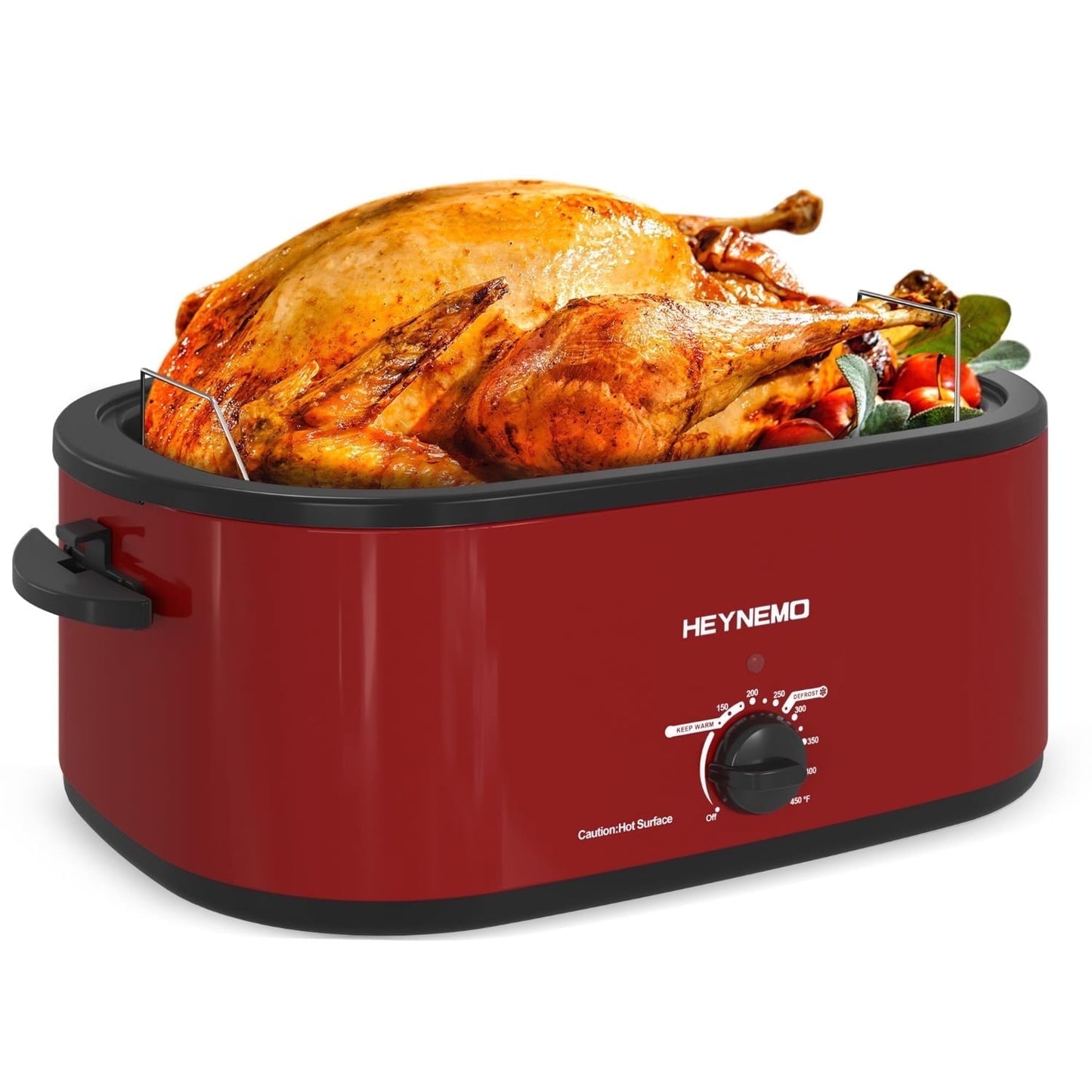 Superjoe 22 Quart Electric Roaster Oven with Visible & Self-Basting Lid, Large Turkey Roaster with Defrost Warm Function, Adjustable Temperature, Removable Pan Rack, Stainless Steel, Red