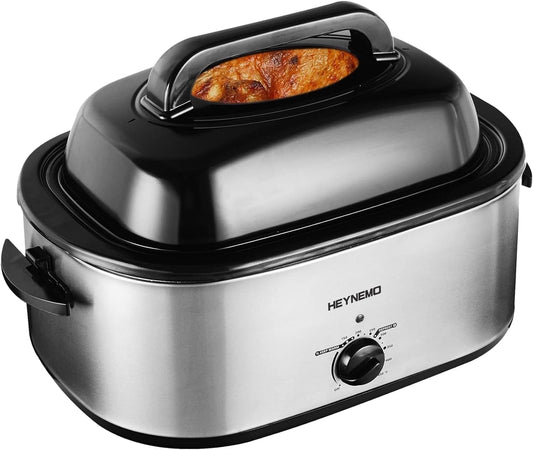 Superjoe 22 Quart Roaster Oven with Self-Basting Lid, Turkey Roaster Oven with Removable Insert Pot, Stainless Steel Silver