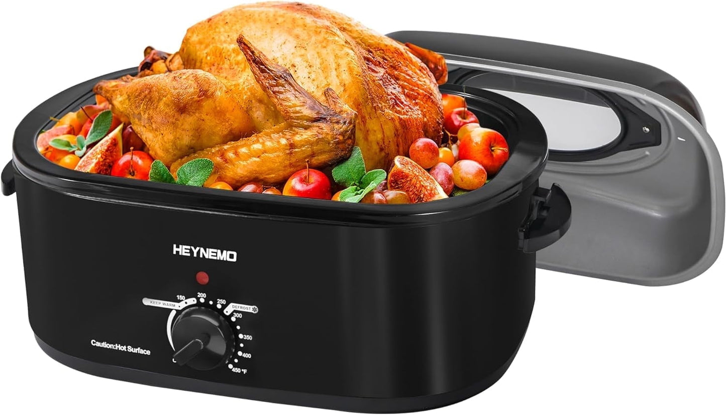 Superjoe 24 Quart Roaster Oven with Self-Basting Lid, Electric Turkey Roaster with Thaw & Warm Function, Adjustable Temperature Roaster With Removable Pan & Rack, Stainless Steel, Black
