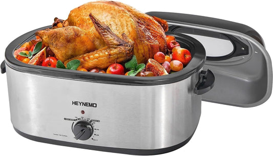 Superjoe 24QT Silver Electric Roaster Oven, Stainless Steel, Self-Basting Lid Removable Insert Pot for Gathering and Dining