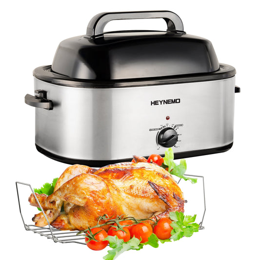 Superjoe 24 Quart Roaster Oven with Self-Basting Lid Electric Turkey Roaster Oven with Removable Pan, Stainless Steel, Sliver