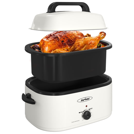 Superjoe 26 QT Electric Roaster Oven with Self-Basting Lid, Removable Pan, and Cool-Touch Handles, White