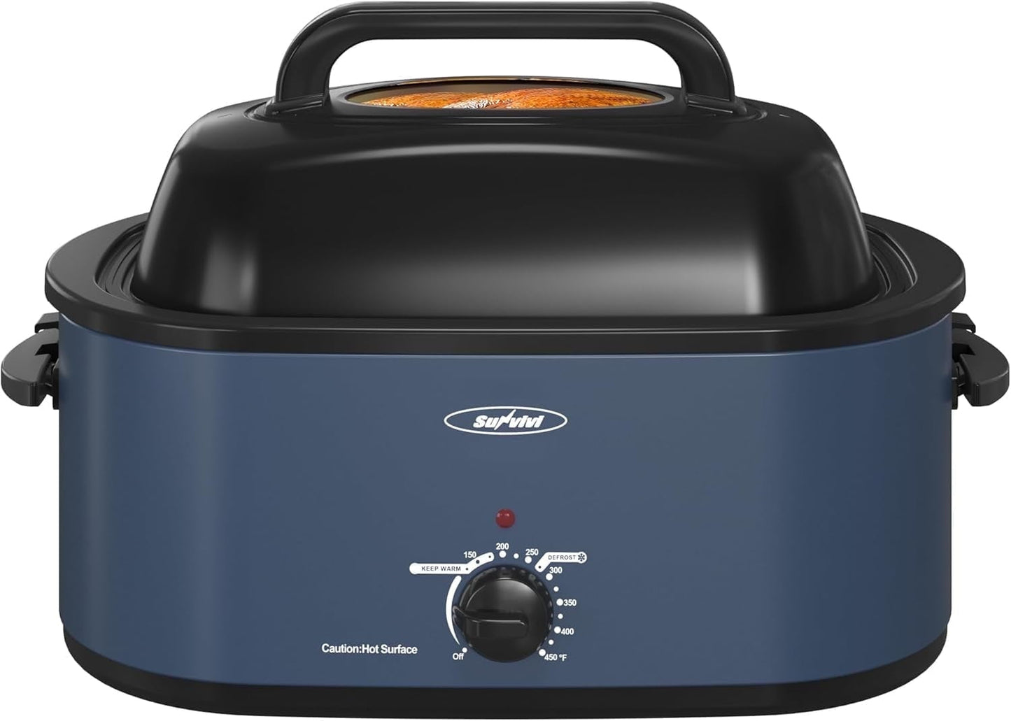 Superjoe 26 Quart Electric Roaster Oven with Self-Basting Lid, Turkey Roaster Oven Buffet with Removable Pan, Cool-Touch Handles, Blue
