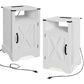 Superjoe 2Pcs Farmhouse Nightstand with Charging Station, Wooden Rustic Tall Bedside Table, End Table with Storage Shelf & Shelf for Bedroom, Living Room, White