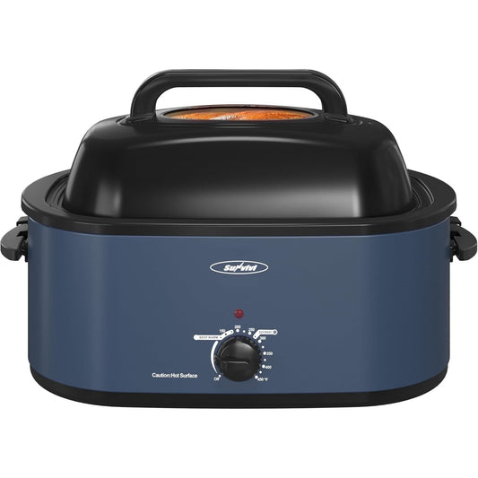 Superjoe 22 QT Electric Roaster Oven, with Self-Basting Lid, Stainless Steel Roaster Pan, Blue