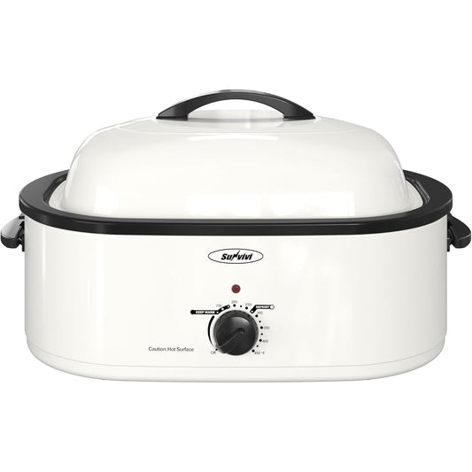 Superjoe 20 QT Electric Roaster Oven, Stainless Steel Roaster Pan for Turkey, White
