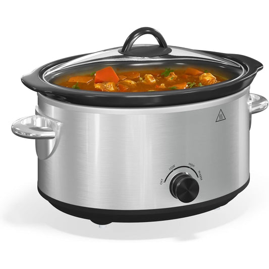 Superjoe 4 QT Slow Cooker, Buffet Server and Warmer with 3 Heating Modes, Compact Slow Cooker, Dishwasher-Safe Removable Ceramic Pot & Tempered Glass Lid, Stainless Steel, Stainless Steel