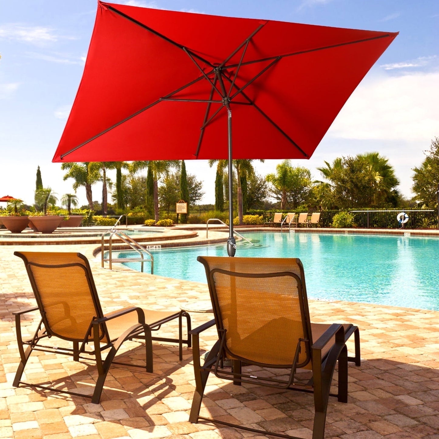 Heynemo Rectangular Patio Umbrella 10' x 6.5' with Hand Crank, Outdoor Market Umbrella with Waterproof Cover for Garden, backyard and Deck, Red