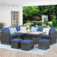 Superjoe 7 Pieces Outdoor Patio Furniture Set with Ottoman, Blue