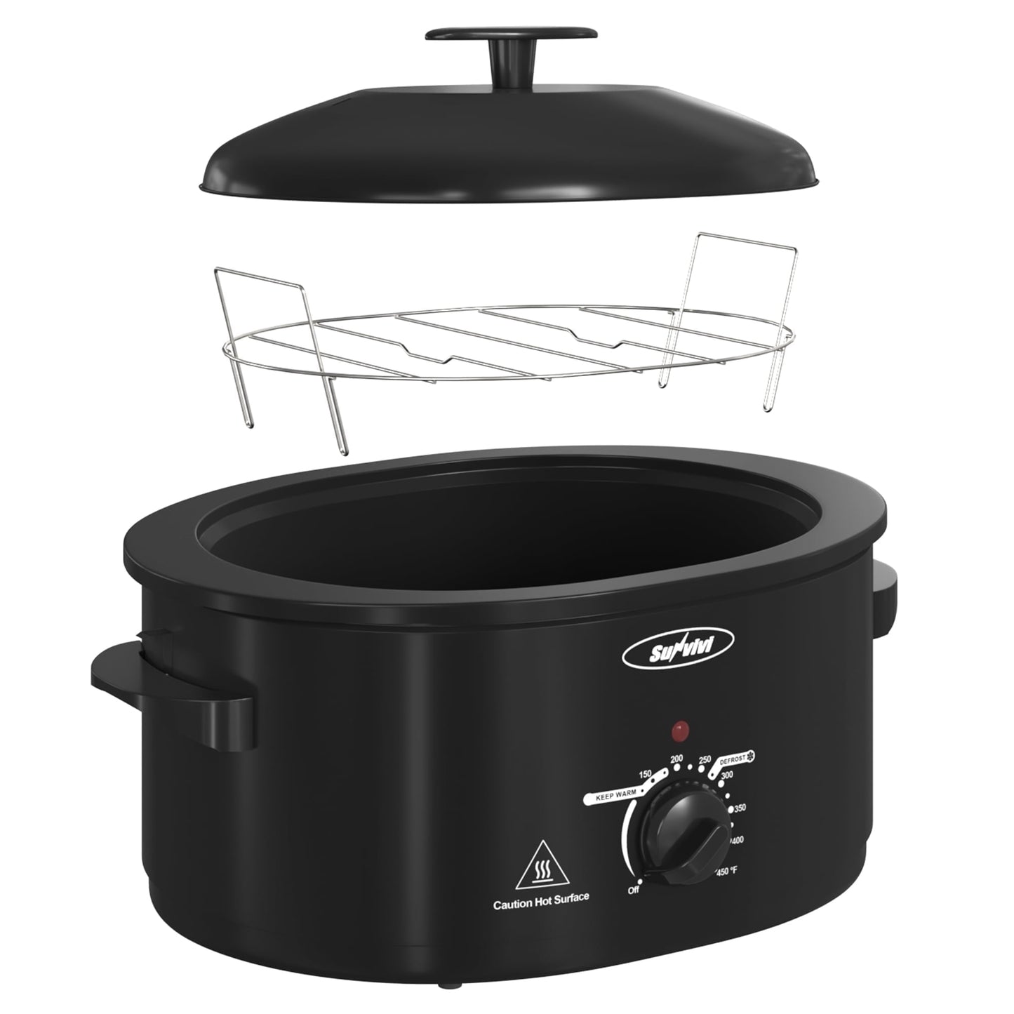 Superjoe 8 QT Electric Roaster Oven with Self-Basting Lid, Turkey Roaster Oven with Defrost Warm Function, Removable Pan and Rack, Stainless Steel Black