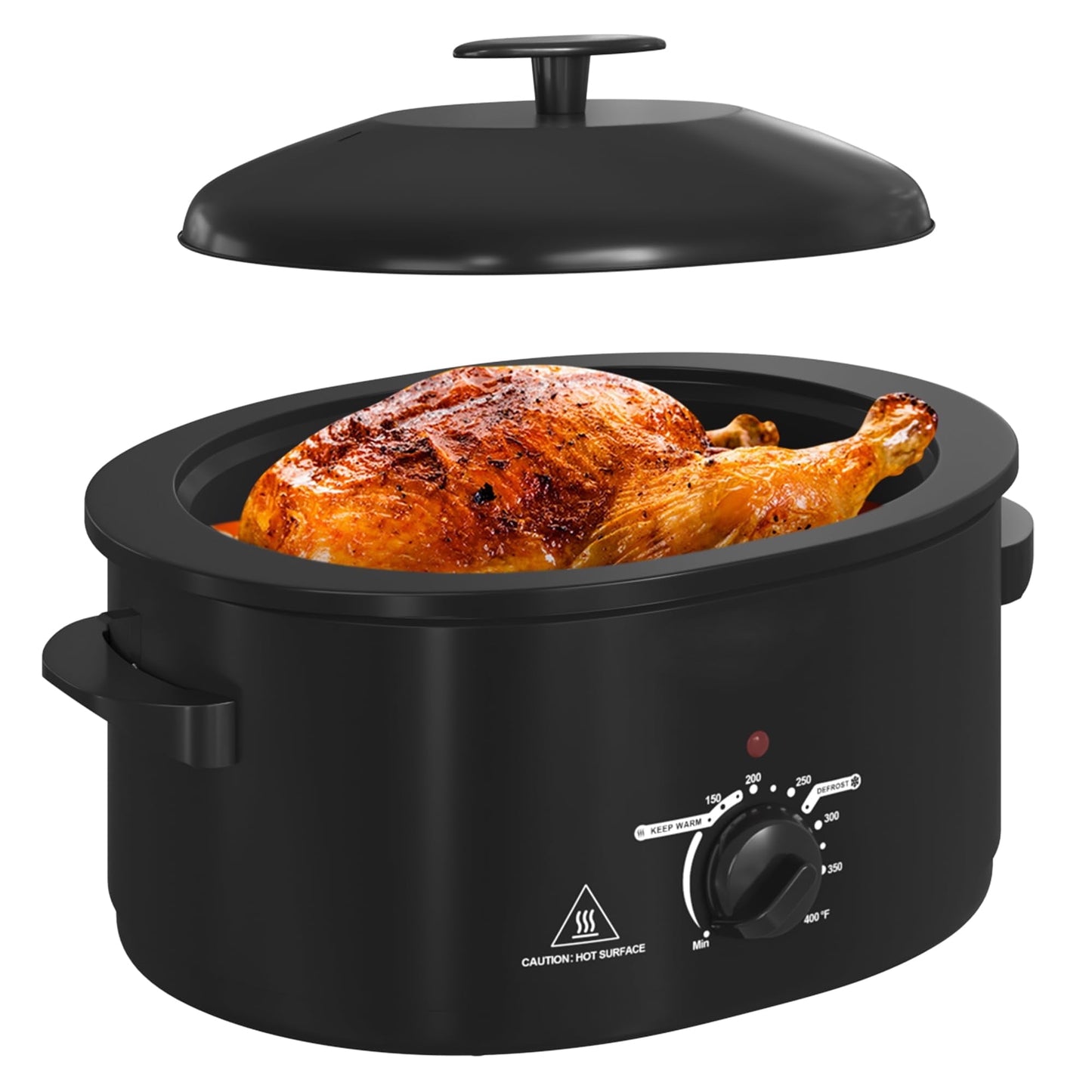 Superjoe 18 Quart Roaster Oven with Self-Basting Lid Removable Pan Electric Turkey Roaster Stainless Steel, White