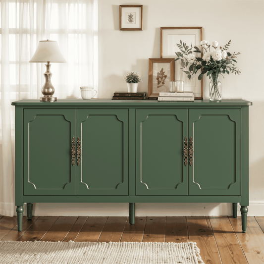 Heynemo Console Cabinet, 58'' Mid Century Modern Buffet Sideboard, with 4 Doors, for Entryway, Living Room, Bedroom, Dining Room (Green)