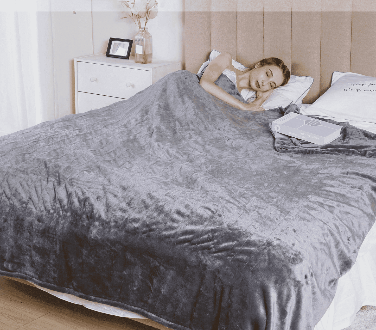 Superjoe Electric Blankets Queen Size 90'' x 84'' Dual Controllers Heated Blanket, 10 Heat Settings, 12 Hour Auto-off Timer, Warm Winter Gifts, Gray