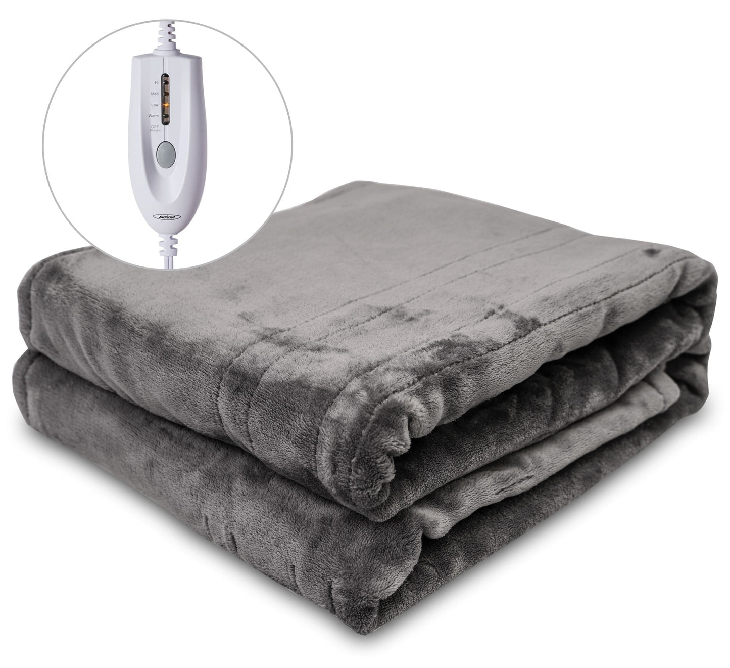 Heynemo Electric Heated Blanket, 60" x 50" Double-Layer Flannel, 4 Heat Settings and Auto-off, Holiday Gift for Family, Gray