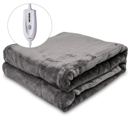 Heynemo Electric Heated Blanket, 60" x 50" Double-Layer Flannel, 4 Heat Settings and Auto-off, Holiday Gift for Family, Gray