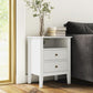 Superjoe Fluted Nightstand with Charging Station, White End Table with Silent Slide Drawers, Modern Side Table, Wood Night Stand Cabinet for Living Room, Bedroom