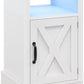Superjoe LED Nightstand Set of 1 with Charging Station, Bedside Table with Storage Cabinet and Shelf, Rustic End Table, Farmhouse Wooden Side Table, for Bedroom, Living Room, White