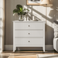 Heynemo Large White 3 Drawer Dresser, Painted 30 Inch Tall Wood Nightstand with Storage, Wide Modern Chest of Drawers with Ball Bearing Slide for Bedroom Hallway Living Room Entryway Office